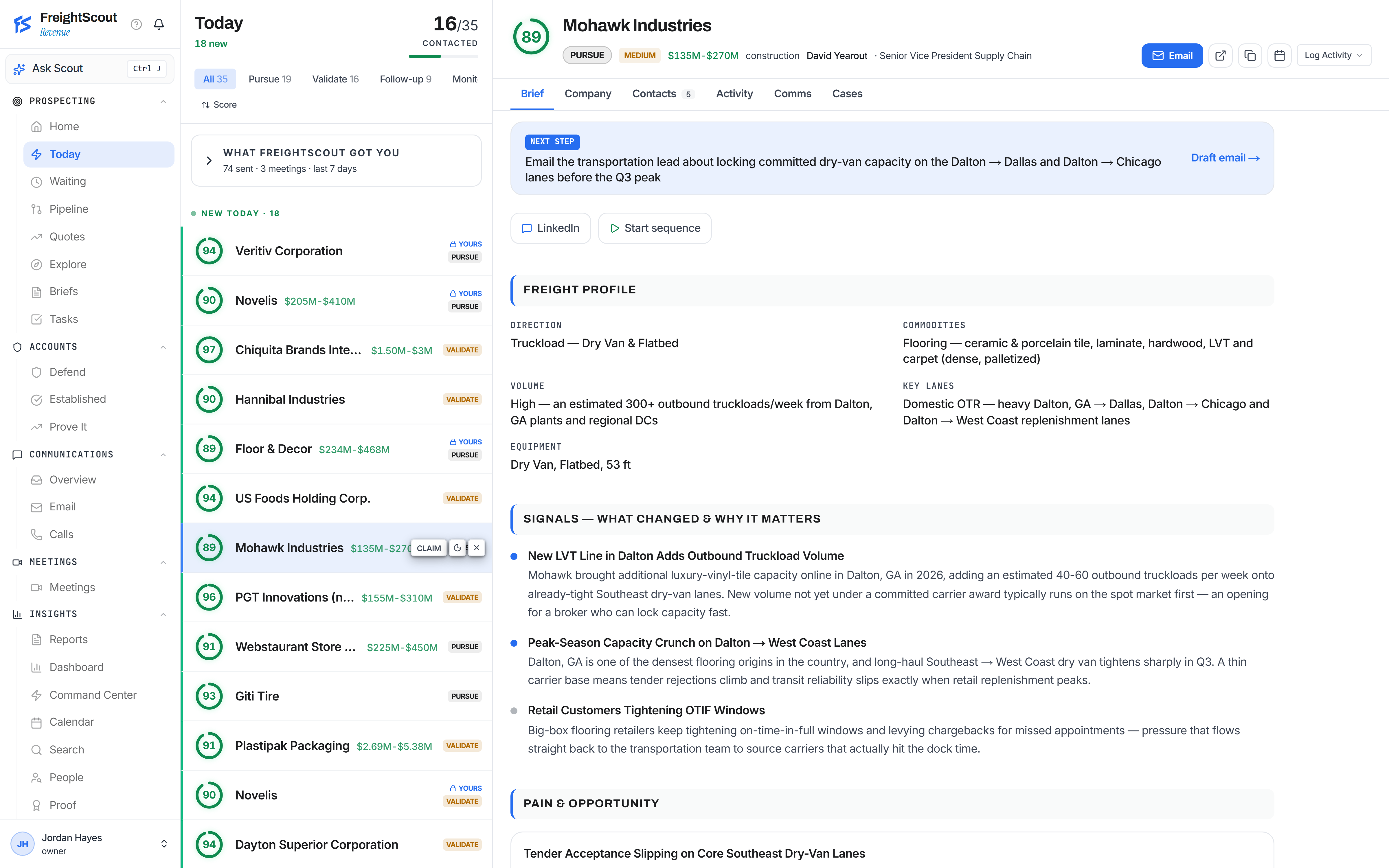 FreightScout — Scout drafts the next move on every account